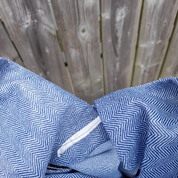 Vintage 70s Tunic Dress Kaftan 45"B Blue Red Stripes Dolman Sleeves - Picture 15 of 15